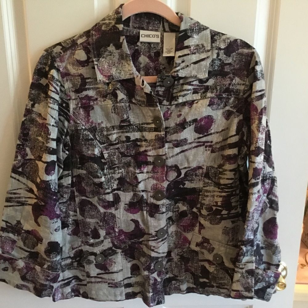 NWOT. Chico’s Brand Casual Women’s Size 8 Linen Jacket (Chico’s Size 1)